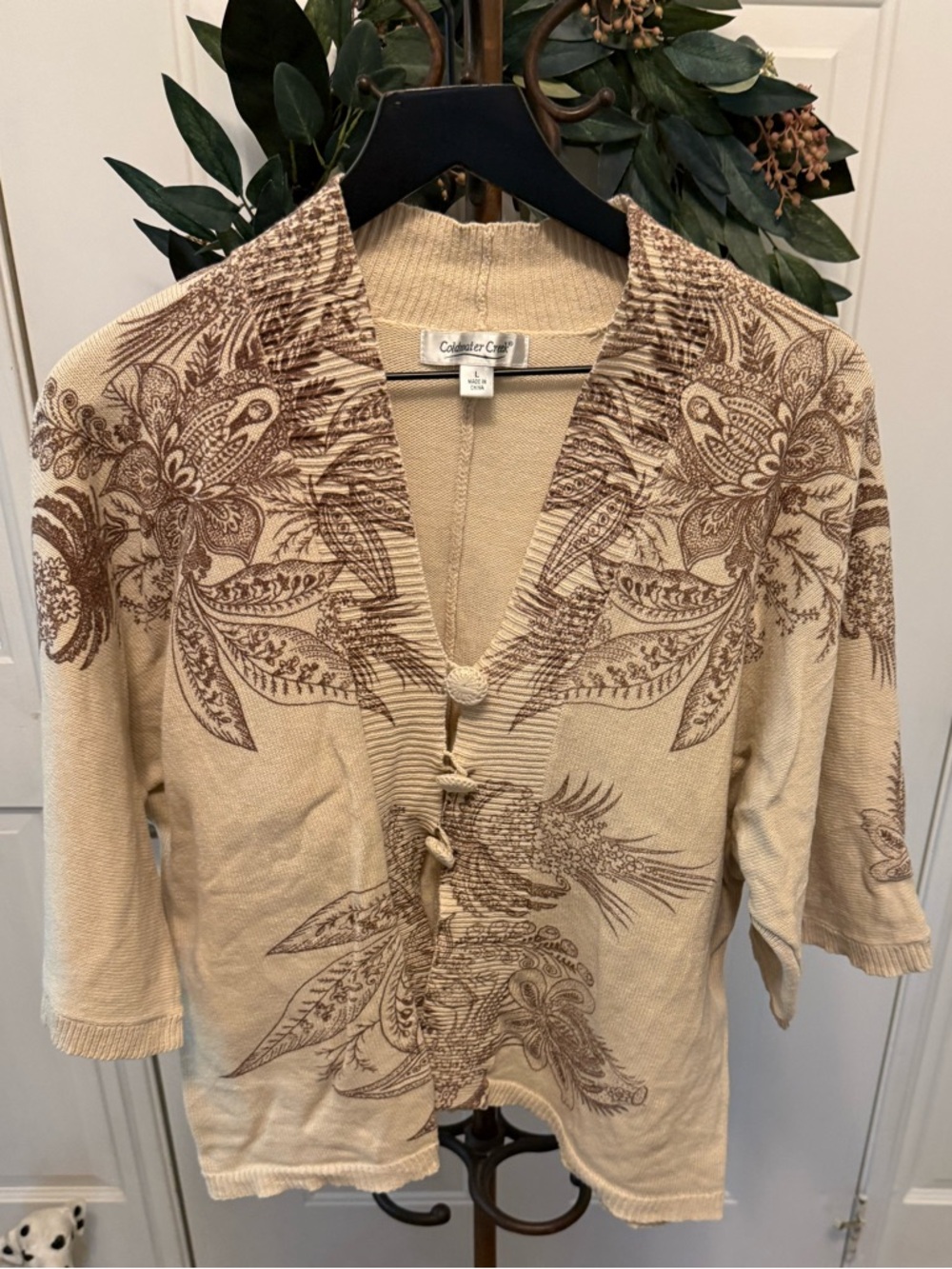Coldwater Creek Placed Paisley Knit Cardigan Short Sleeves L